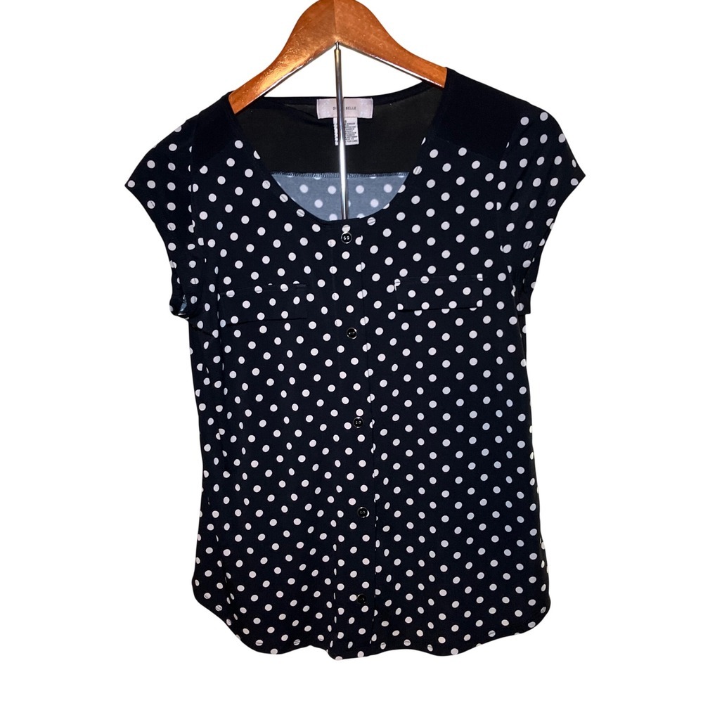 Diana Belle Polka Dot Button Down Top Women's Small Black White